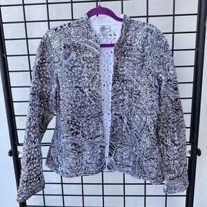 Chico’s reversible soutache long sleeve jacket.